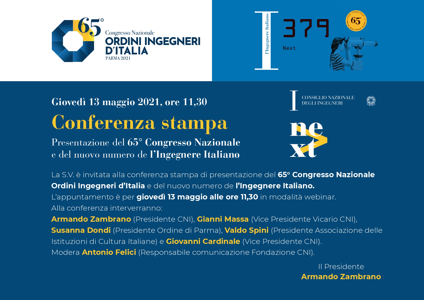Comunicato Stampa presentazione 13 maggio del numero speciale de L’Ingegnere Italiano